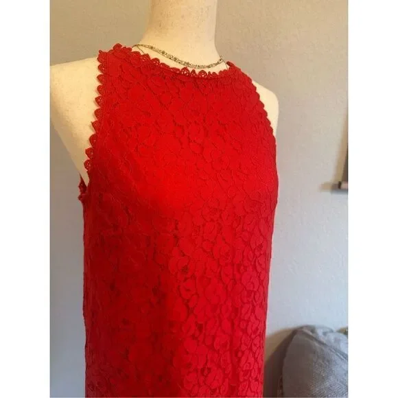 Monteau Women’s Red High Neck Lace Dress - Size Medium - 58171 - Picture 2 of 9